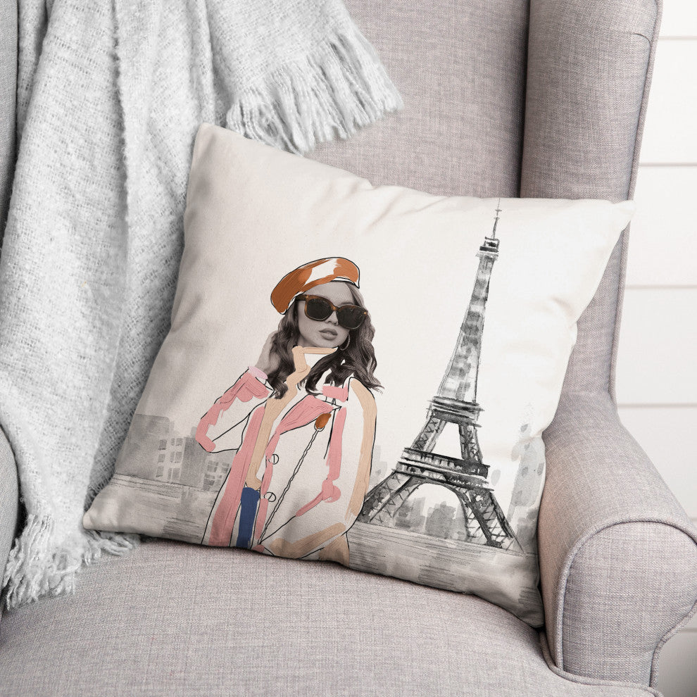 Fashionista In Paris Sketch 18x18 Spun Poly Pillow