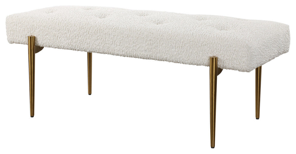 Uttermost 23572 Olivier 49-1/2"W Stainless Steel Framed Bench - White / Gold