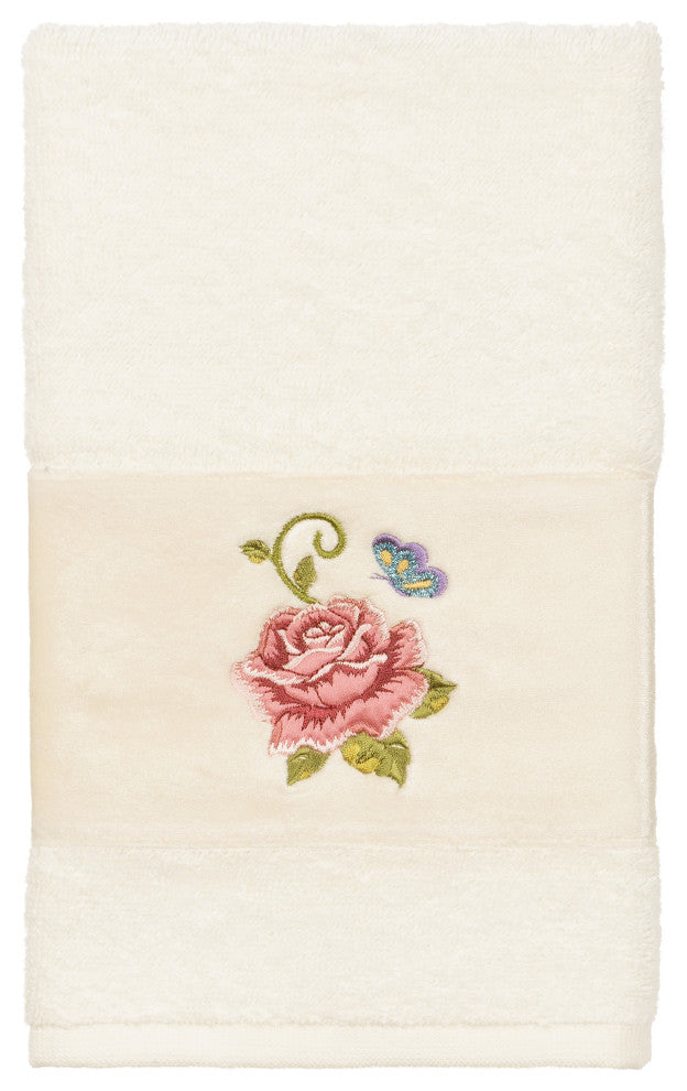 100% Turkish Cotton Rebecca Embellished Hand Towel, Cream