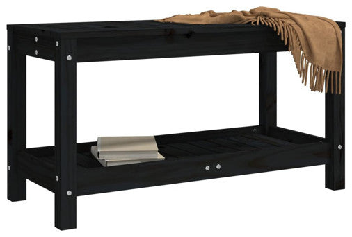 vidaXL Patio Bench Outdoor Bench with Storage Shelf Black Solid Wood Pine