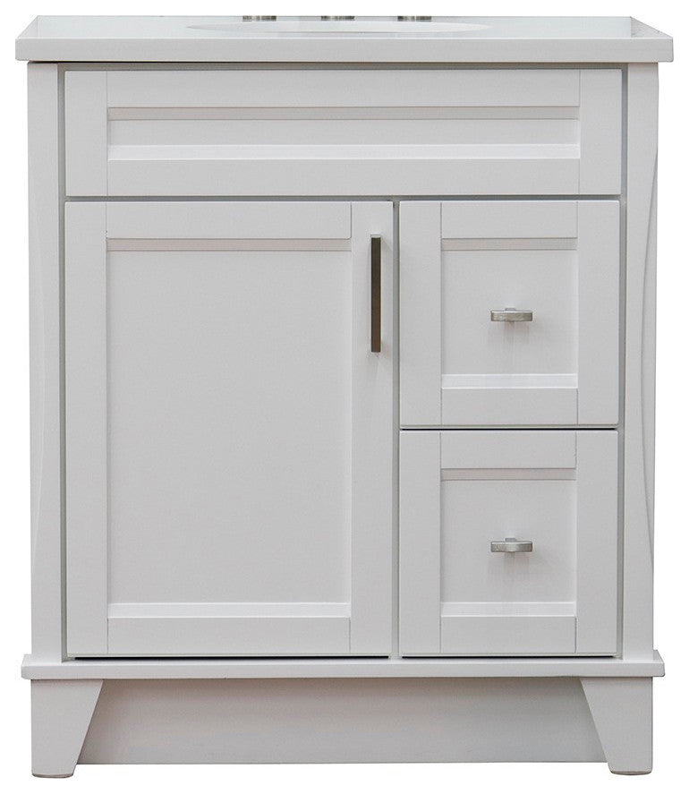 31" Single Sink Vanity, White Finish With Engineered Stone Top With Oval Sink