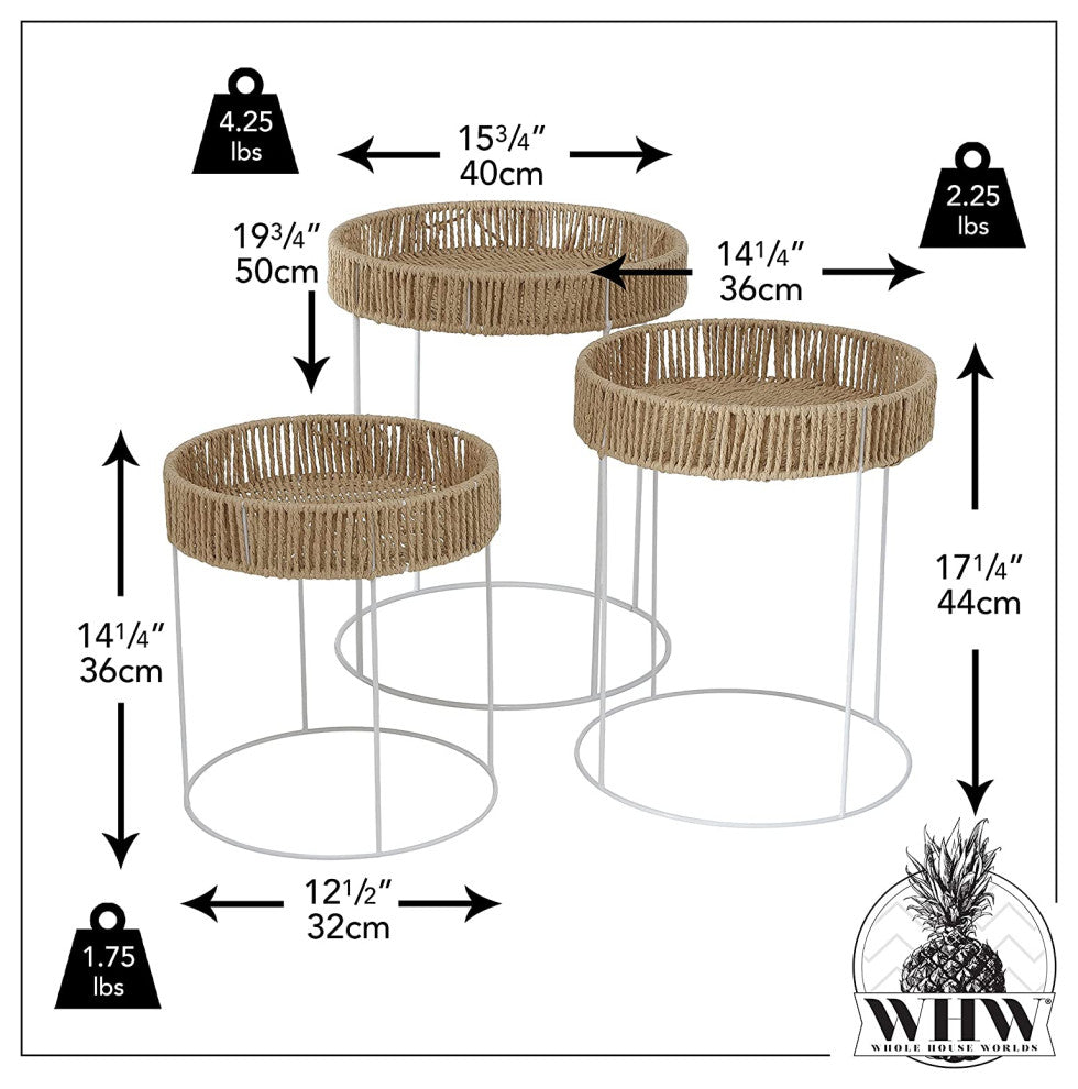 3 Piece Rope Wrap-Top Metal Tables