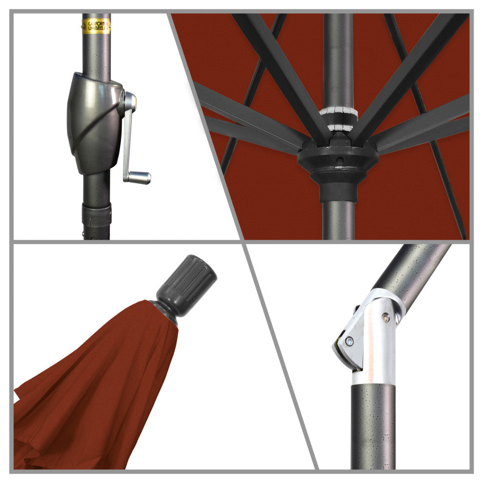 9' Bronze Push-Button Tilt Crank Aluminum Umbrella, Terracotta Olefin
