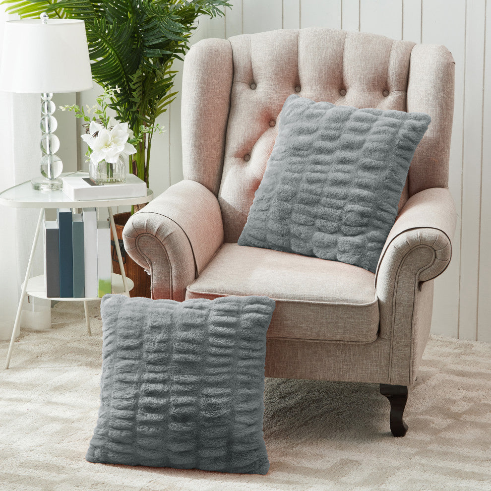 Shar Pei Faux Fur Pillow Shell 2pcs Set, Silver, 20" X 20"