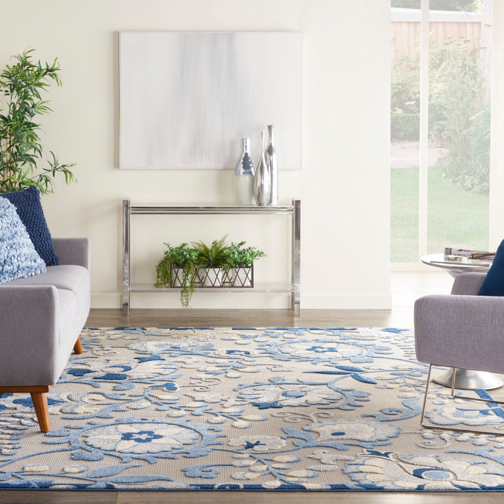 Nourison Aloha 9' x 12' Blue/Grey Farmhouse Area Rug