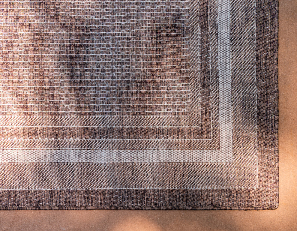 Rug Unique Loom Outdoor Border Brown Rectangular 7' 0 x 10' 0