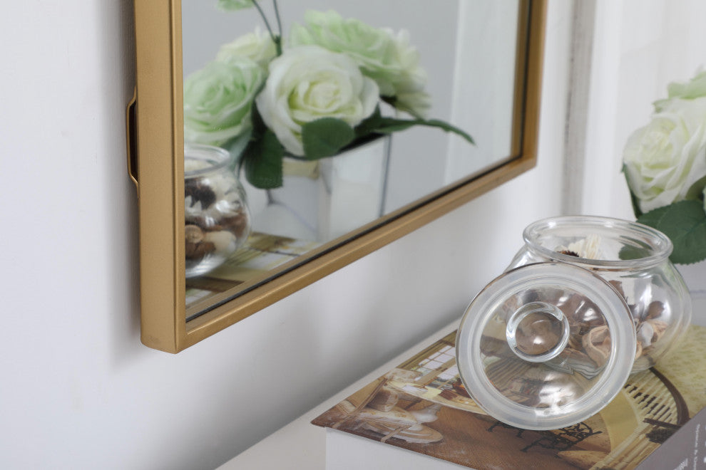 Home Living Metal Frame Rectangle Mirror 18", Brass
