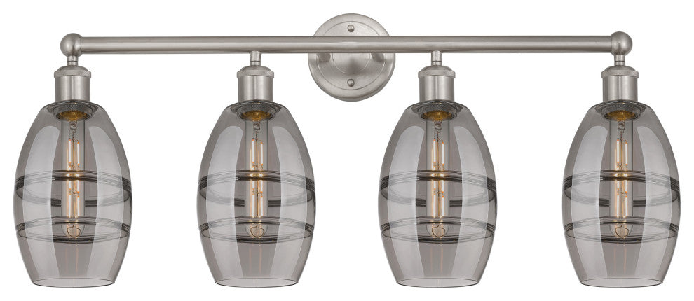Edison-Vaz 4-Light 33" Bath Vanity Light, Brushed Satin Nickel, Light Smoke