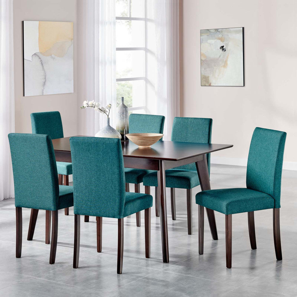 Side Dining Chair and Table Set, Fabric, Drak Brown Teal Blue, Modern, Bistro