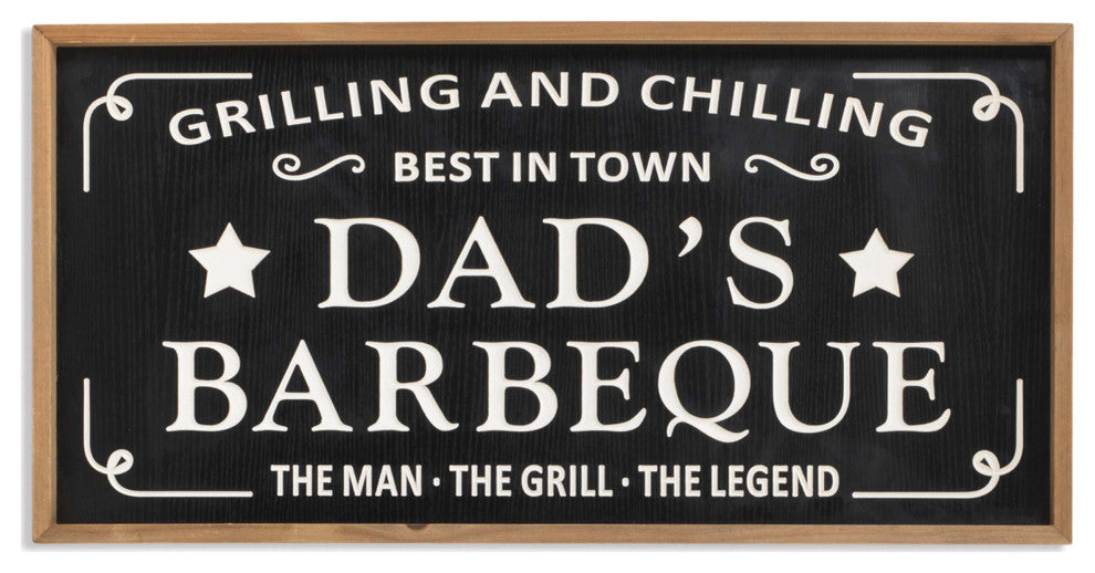31.5" Wood Engraved Black Wall Sign, Dad's Barbeque