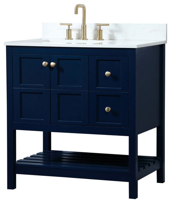 Tobias 32" Single Bathroom Vanity, Blue, With Backsplash