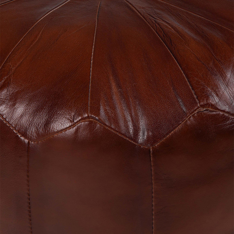Pouf-Solid Handmade Leather Pouf, Floor Pillows and Poufs, 14x14x14