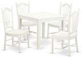 5 Pc Small Kitchen Table And 4 Hard Wood Dining Chairs In Linen White