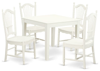 5 Pc Small Kitchen Table And 4 Hard Wood Dining Chairs In Linen White