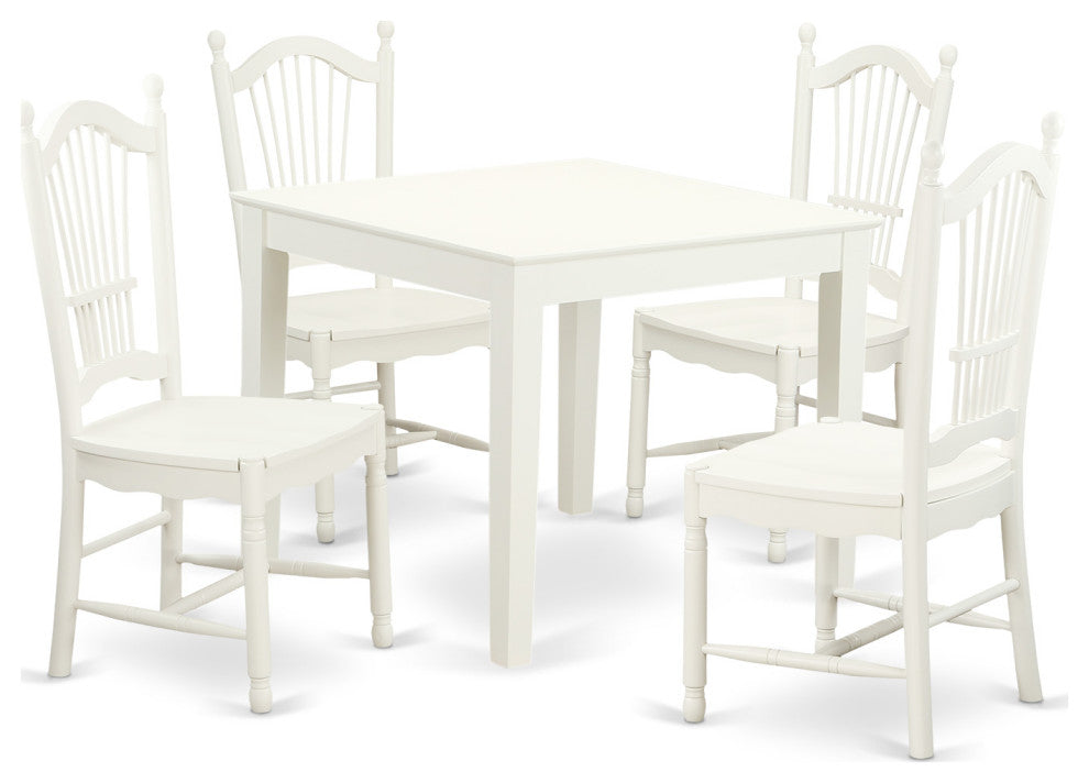 5 Pc Small Kitchen Table And 4 Hard Wood Dining Chairs In Linen White