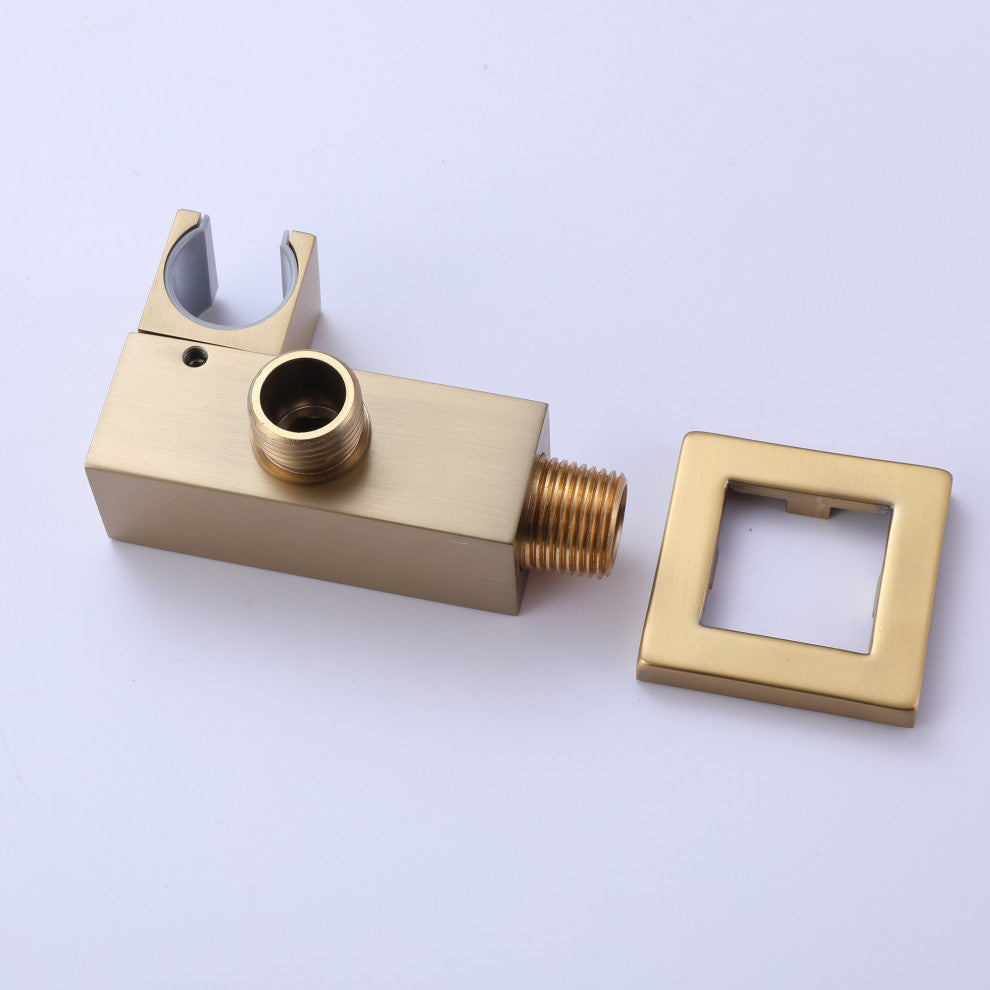 Modern Wall Mounted Dual Handle Bathtub Faucet with Hand Shower, Brushed Gold