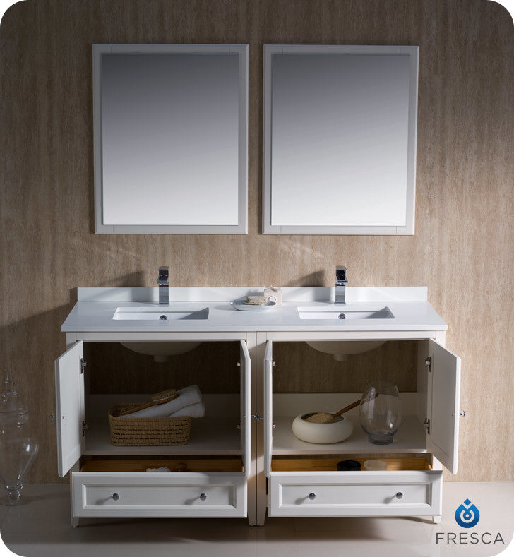 Oxford 60" Antique White Traditional Double Sink Vanity, FFT1030CH