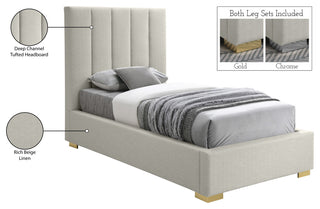 Pierce Linen Textured Fabric Upholstered Bed, Beige, Twin