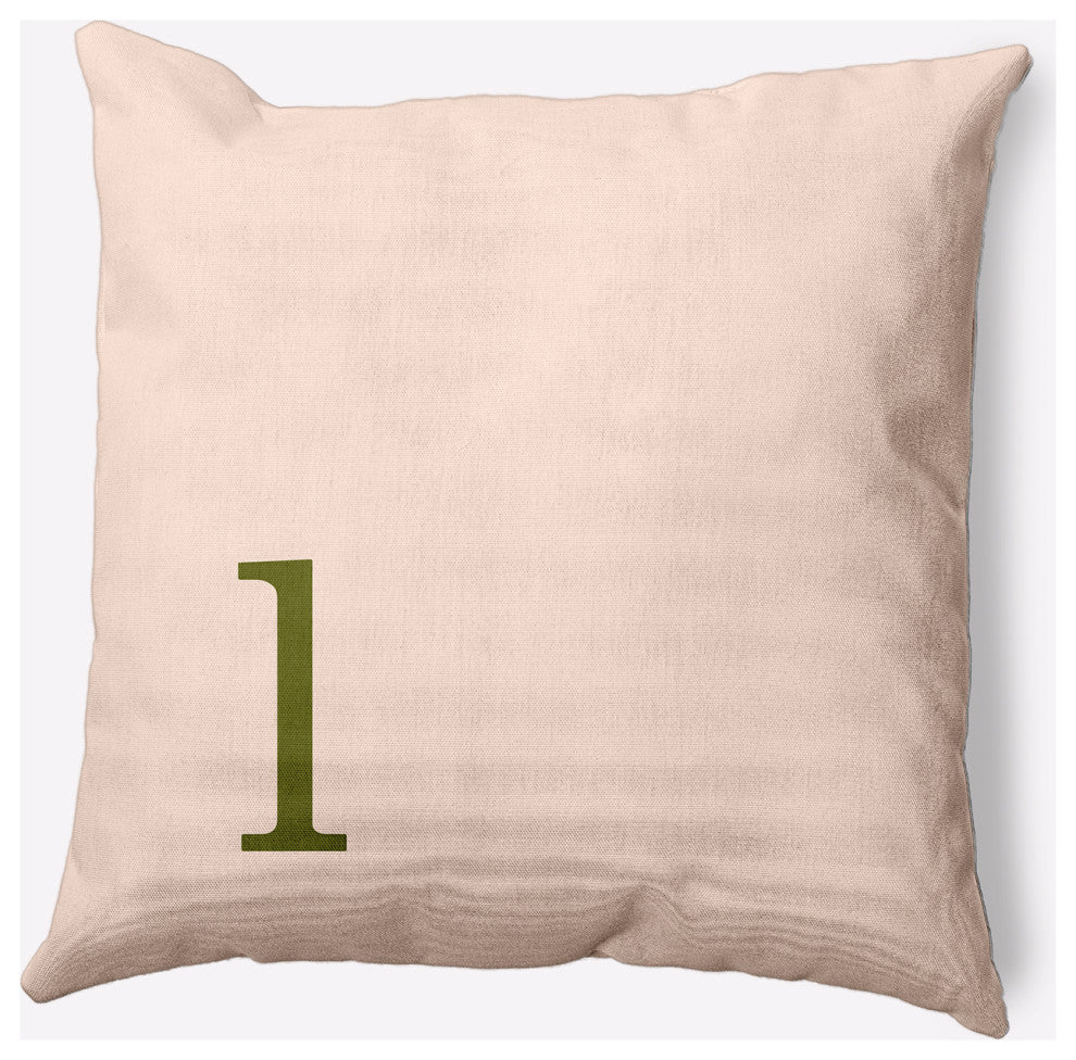 20" x 20" Modern Monogram Indoor/Outdoor Polyester Throw Pillow, Olive