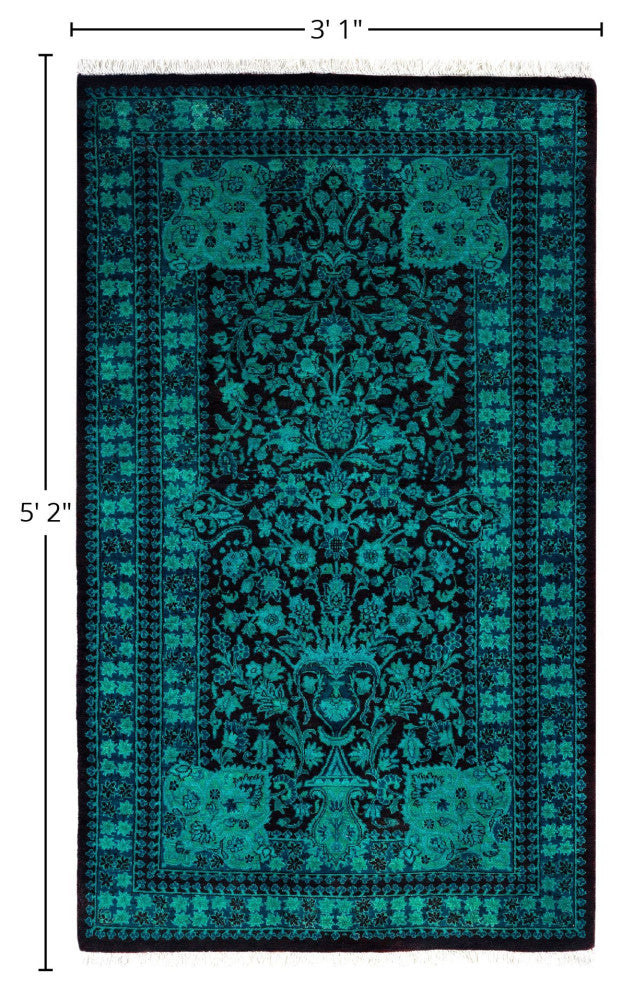 Overdyed One-of-a-Kind Hand-Knotted Area Rug Green, 3' 1" x 5' 2"