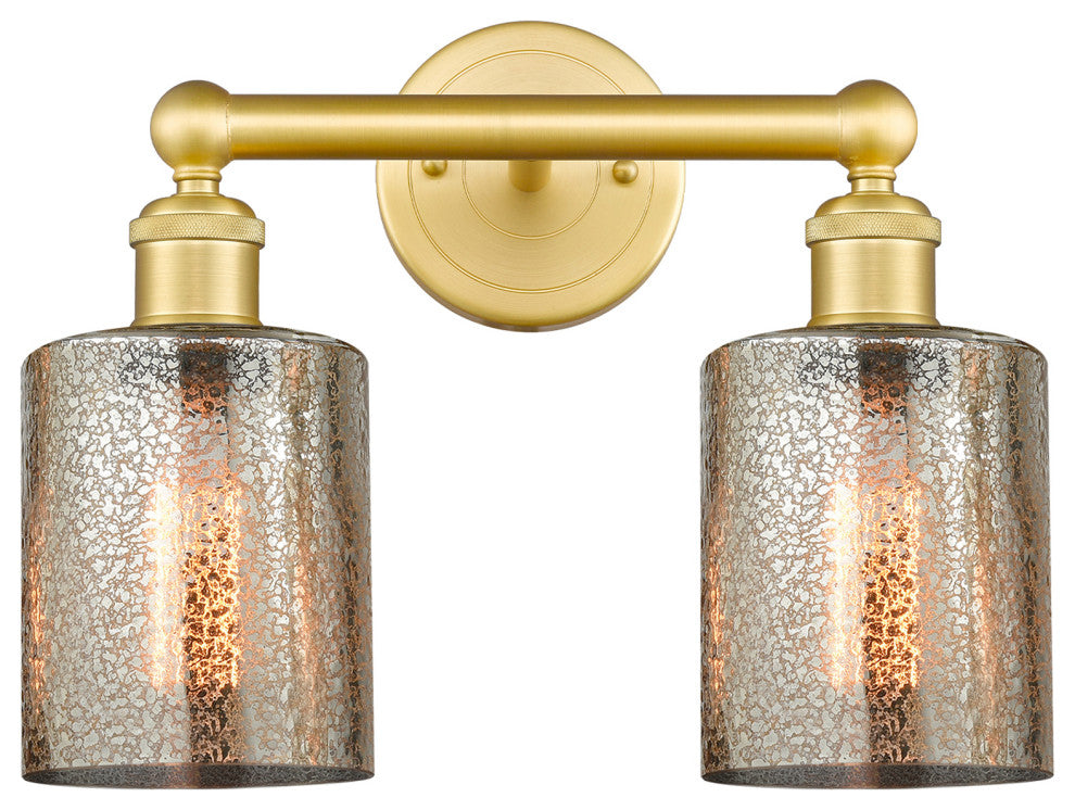 Edison Cobbleskill 2-Light 14" Vanity Light, Satin Gold Finish, Mercury Shade