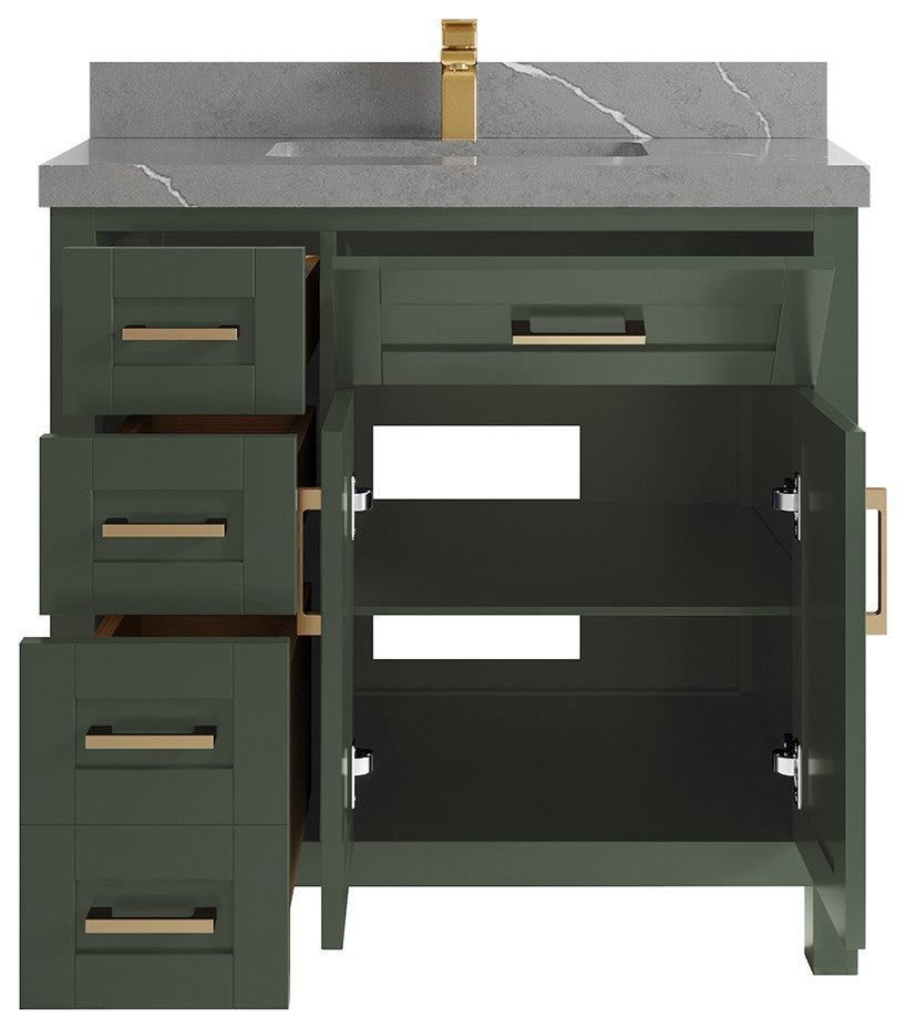 Cambridge 36 Center Sink Bath Vanity in Pewter Green 2" Piatra Gray