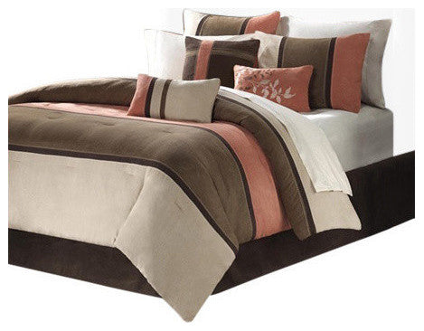 Madison Park Palisades Palizzate Suede 7-Piece Comforter Set, Coral, Cal King