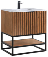 Terra Bathroom Vanity, Walnut/Matte Black, 30", Calacatta Quartz Top