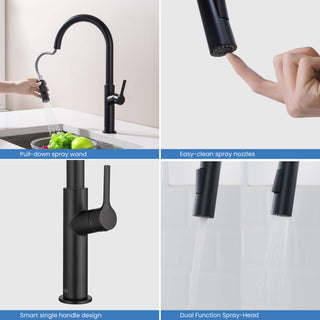 Fusion-T Single Handle Pull Down Kitchen Sink Faucet, Matte Black