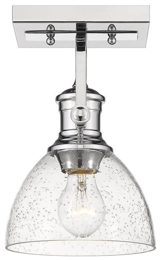 7" 1 Light Semi-Flush Mount, Chrome With Seeded Glass