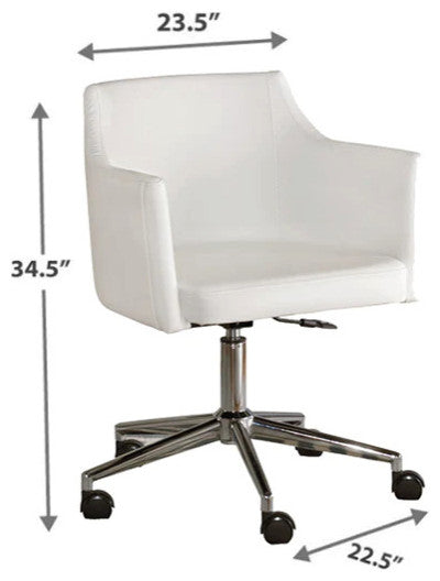 Benzara BM194853 Faux Leather Metal Swivel Chair with Low Back White & Silver