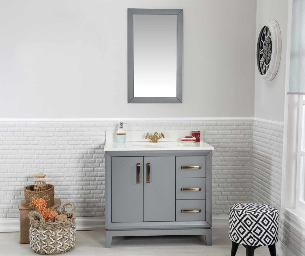 Fabia Collection 36" Bathroom Vanity With Sink, Mirror, Countertop, Dark Gray