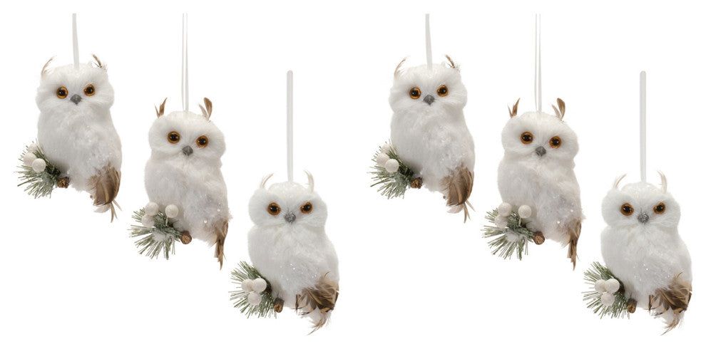 Feathered Owl Ornament, 6-Piece Set(