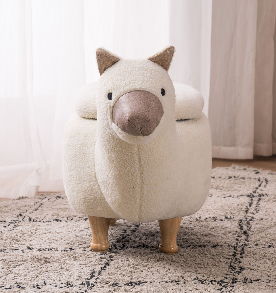 Cream and Tan Llama Storage Ottoman
