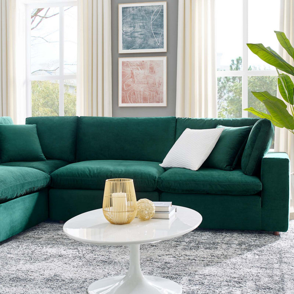 Sectional Sofa Set, Velvet, Green, Modern, Living Lounge Hotel Lobby Hospitality