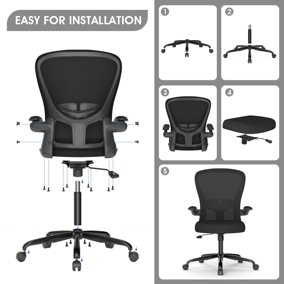 SEYNAR Ergonomic Breathable Mesh Desk Chair, Computer Chair with Armrests, Black