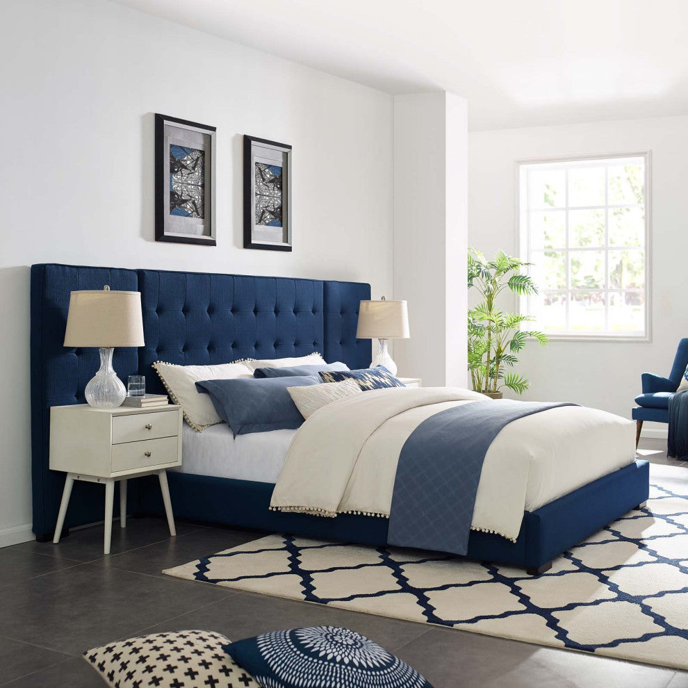 Azure Sierra Queen Upholstered Fabric Platform Bed