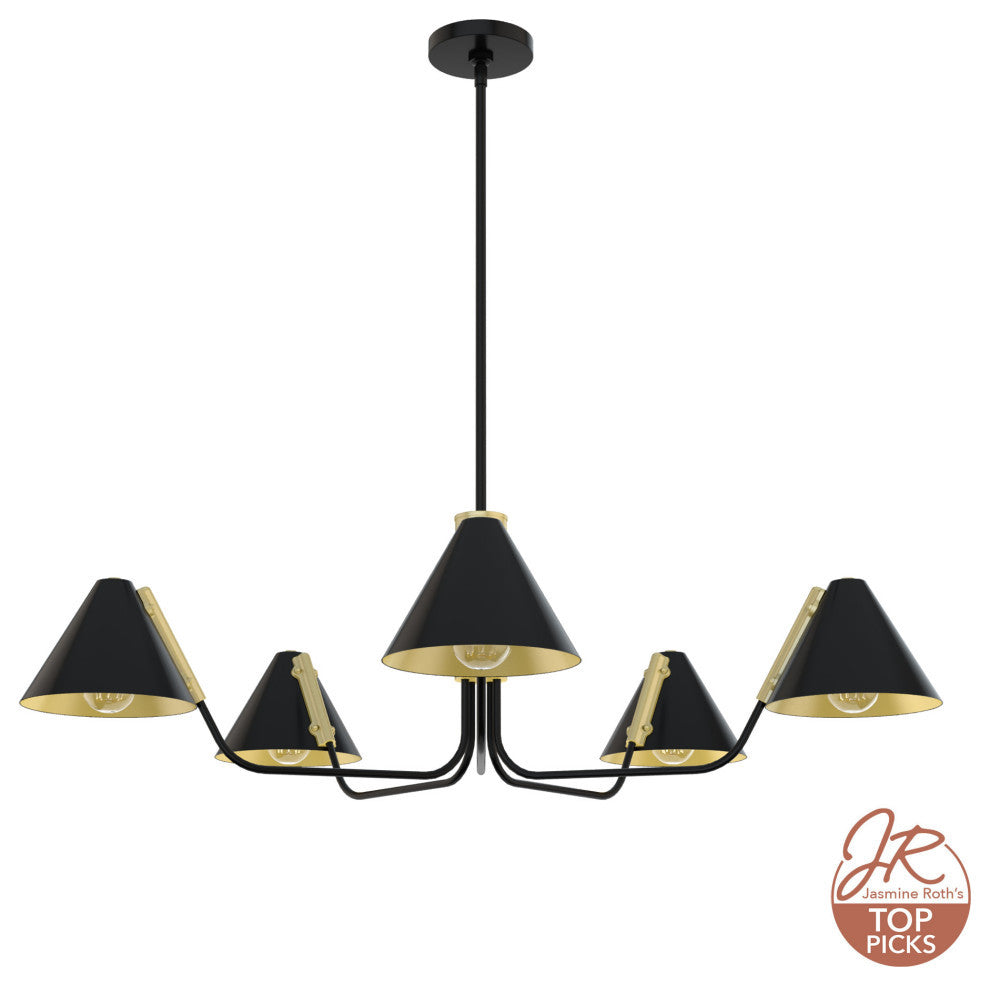Hunter Grove Isle 5-Light Chandelier Light Fixture, Matte Black/Modern Brass