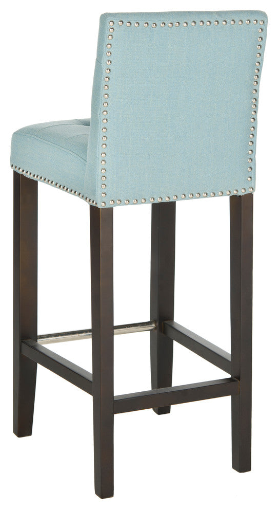 Safavieh Thompson Barstool, Sky Blue, Espresso, Fabric, With Nail Head