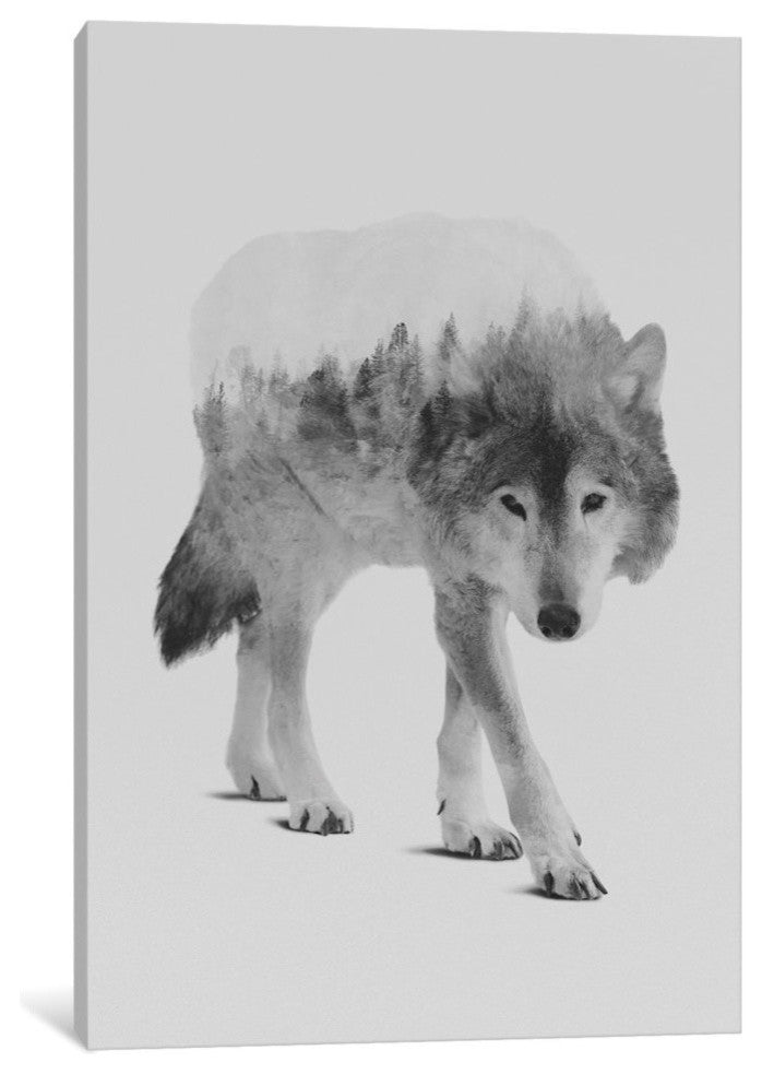 "Wolf In The Woods III" by Andreas Lie, 26x18x1.5