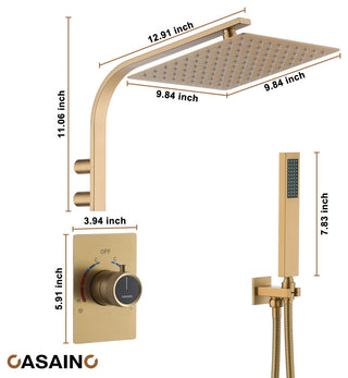 10inch Wall Mounted Rain Shower System With Handheld & Unique Shower Arm, Brushed Gold