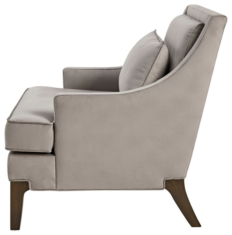 Martha Stewart Anna Velvet Lounge Chair with Included Lumbar Pillow, Grey