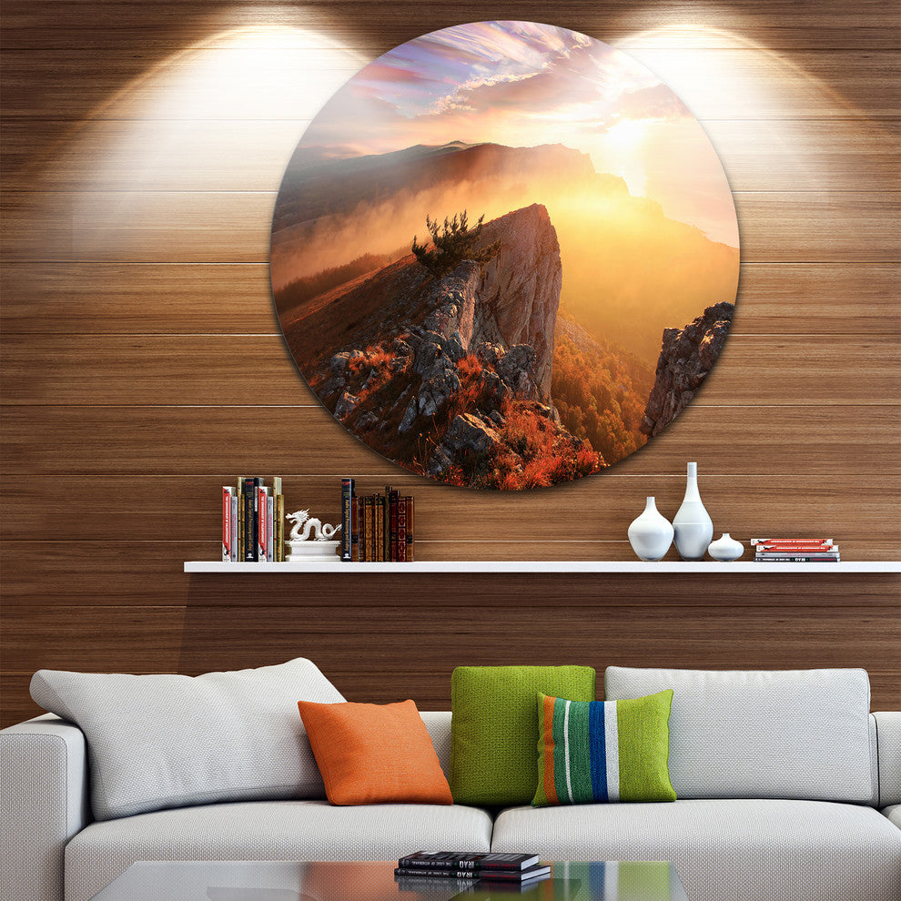 Sunrise In Ai Petri Mountains, Landscape Photo Disc Metal Artwork, 11"