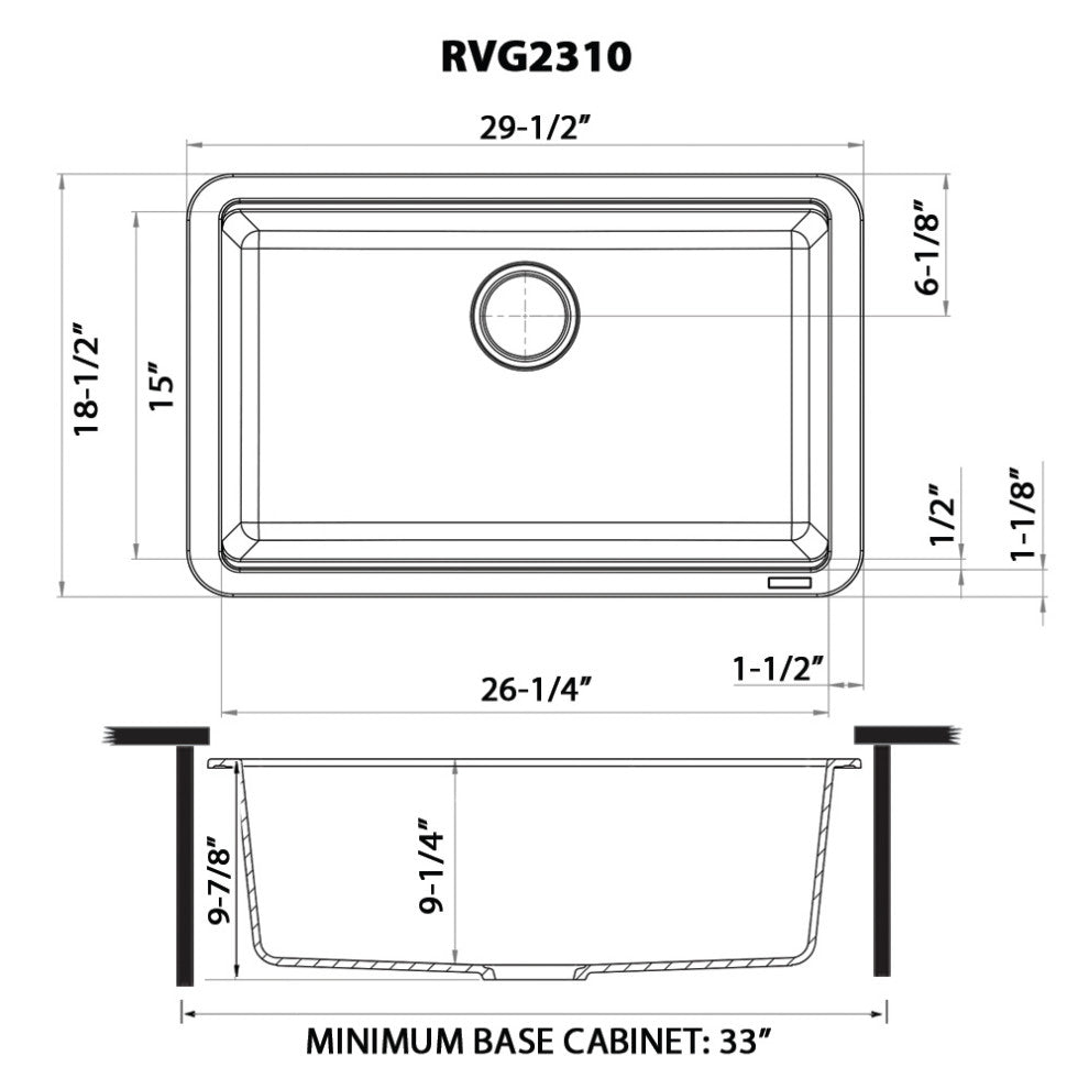 Ruvati RVG2310BK 30" Granite Composite Workstation Dual Mount Kitchen Sink