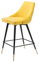 Counter Stool Chair, Steel Metal, Fabric, Yellow, Black, Gold, Cafe Bistro