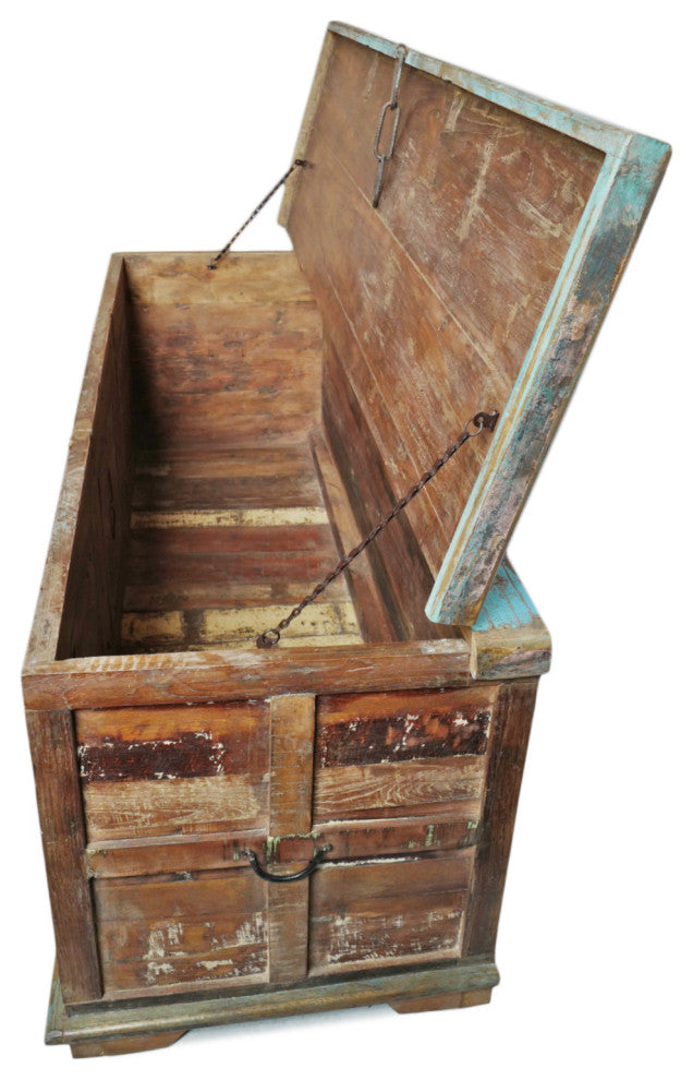 Consigned, Large Jodhpur Blue Wood Trunk