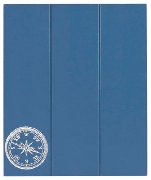 Linon Lorie 5 Piece Tray Table Set Planked Top Compass Design in Navy Blue Wood