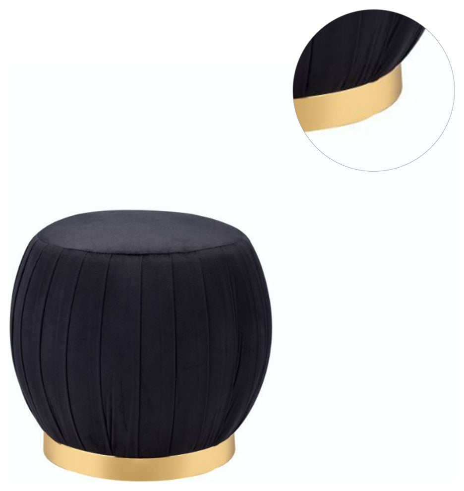 Round Ottoman With Gold Base, Black