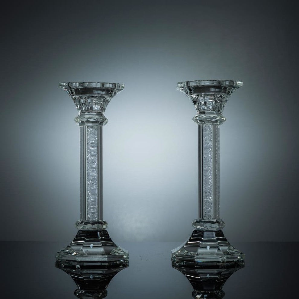 Premium 7" Crystal Candlestick (2-Piece Set) Medium  Radiant Gems Inside Stem