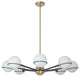 Matte Black and Aged Brass Modern Chandelier With White Glass